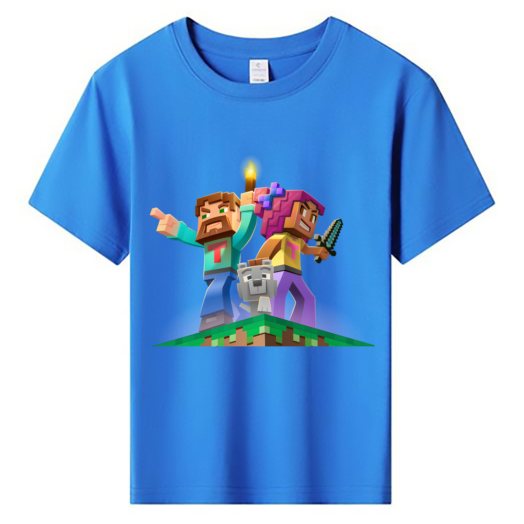 （画像用） マインクラフト ブロックの世界 Minecraft MC Block world 綿100％キッズTシャツ（フロントプリント）